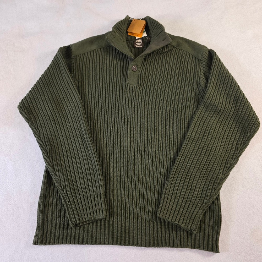 Timberland Mens Forest Night Green Ribbed Cotton Mock Neck Sweater Large New